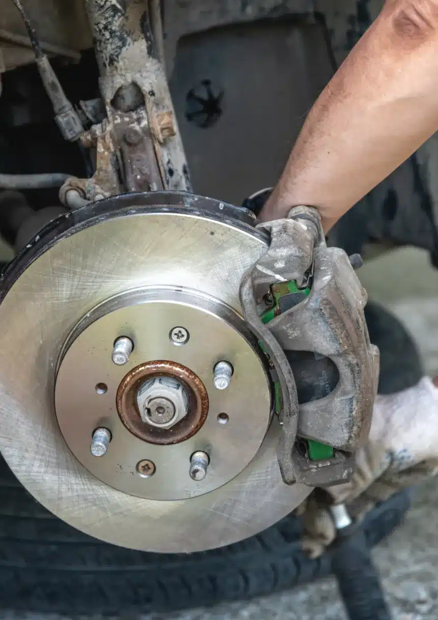 Person holding car brake assembly