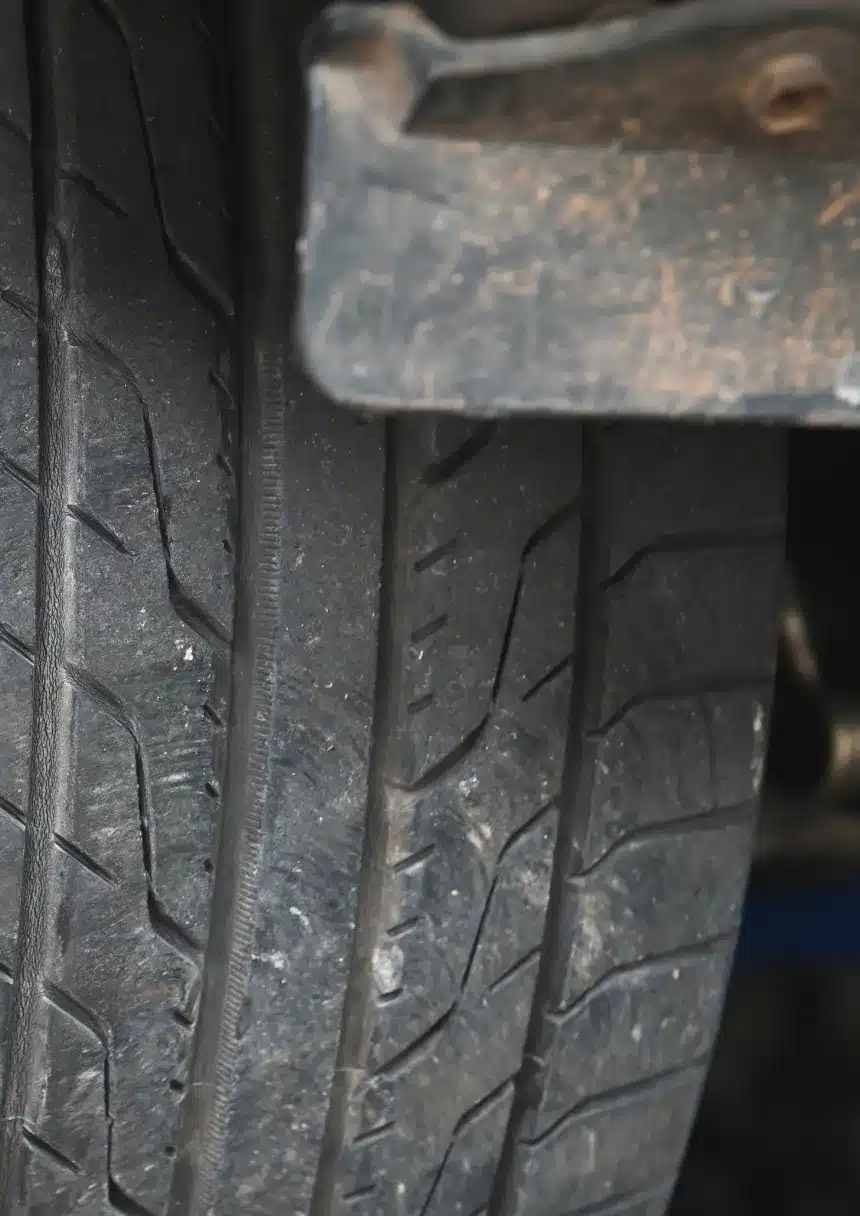 Close-up of a worn tire tread