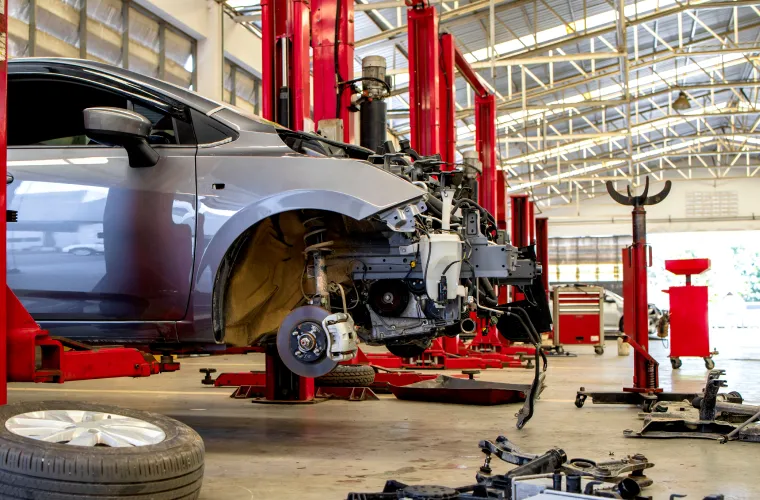 European car being repaired in workshop at Pristine Motorsports in 950 S Dupont Blvd, Smyrna, DE.