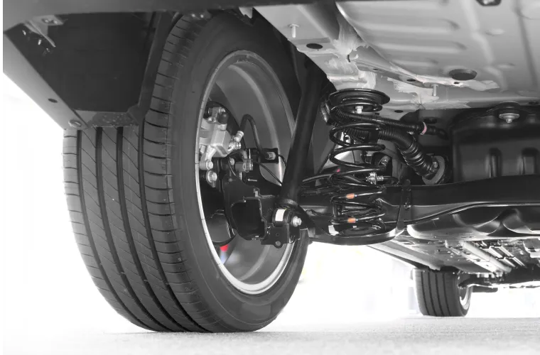 Close-up of car suspension system by Pristine Motorsports in 950 S Dupont Blvd, Smyrna, DE.