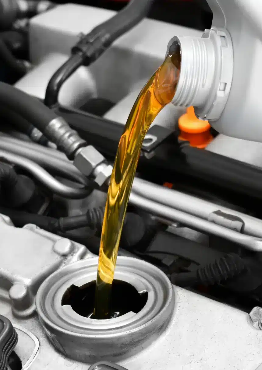 Pouring oil into an engine