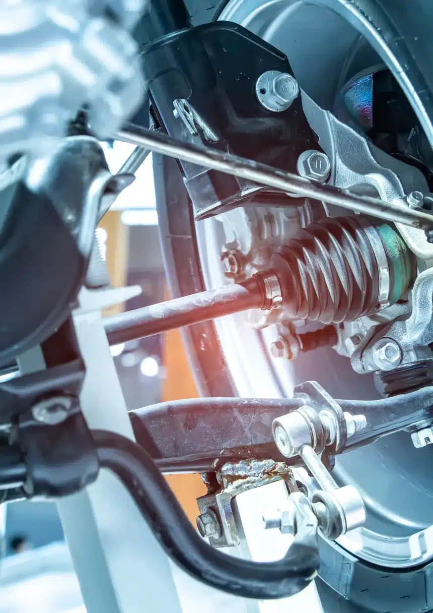 Close-up of car steering mechanism