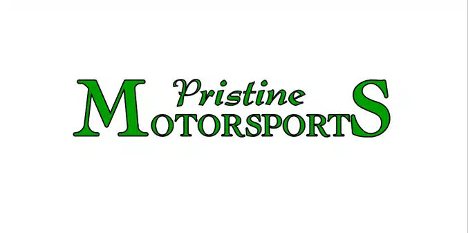 Pristine Motorsports logo with green stylized text on a white background.