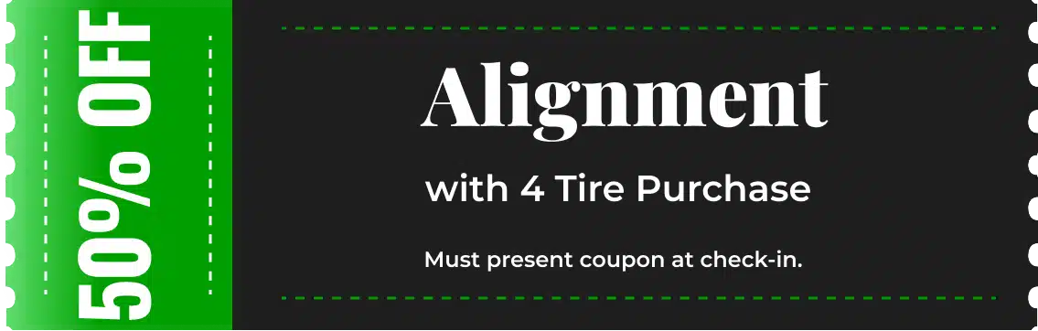 50% off alignment with tires